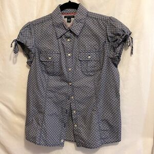 Tommy Hilfiger Blue & White short sleeve button down Shirt, Size M